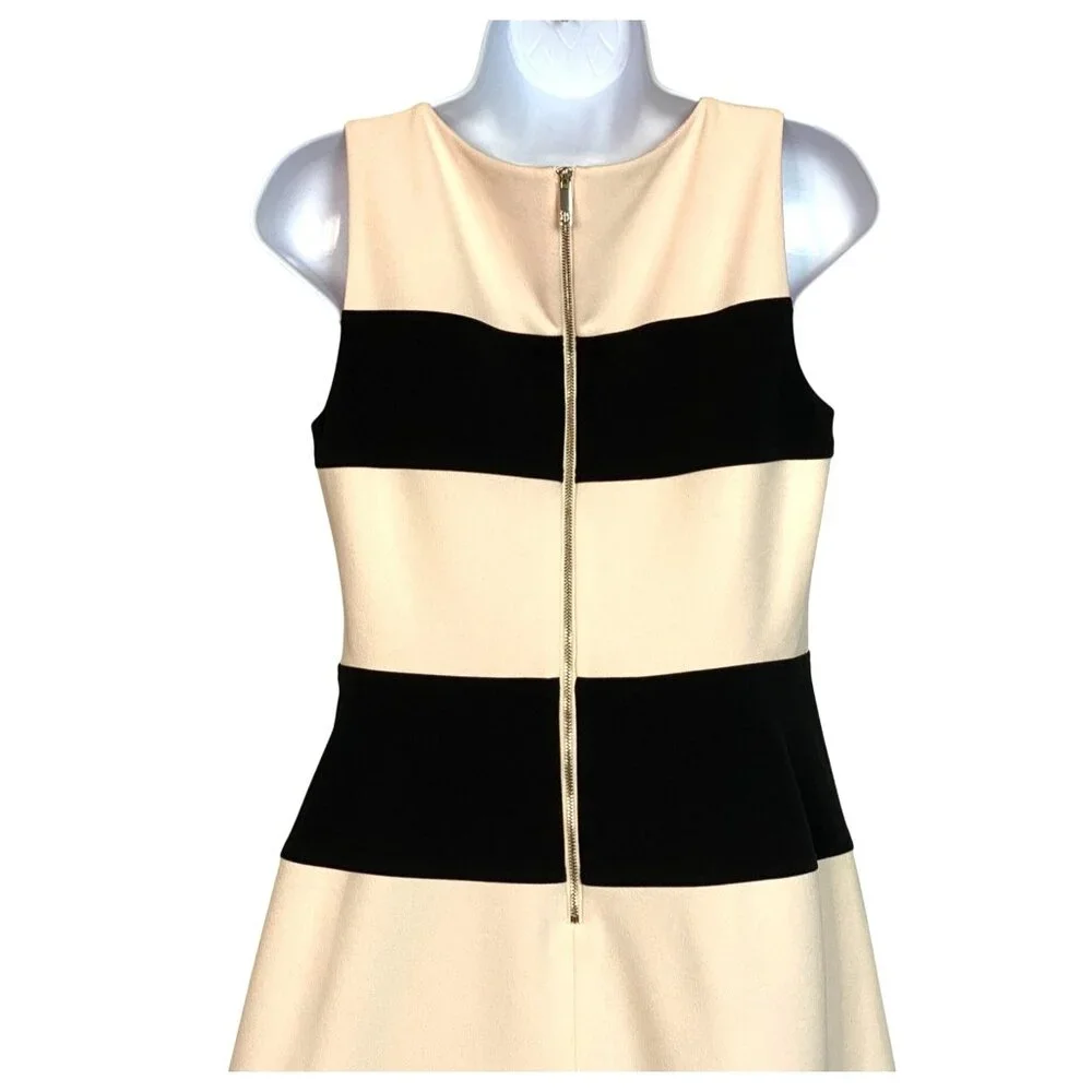 Tommy Hilfiger Colorblock Cream Black Stripe Fit & Flare A-Line Dress Size 6 - Picture 4 of 7